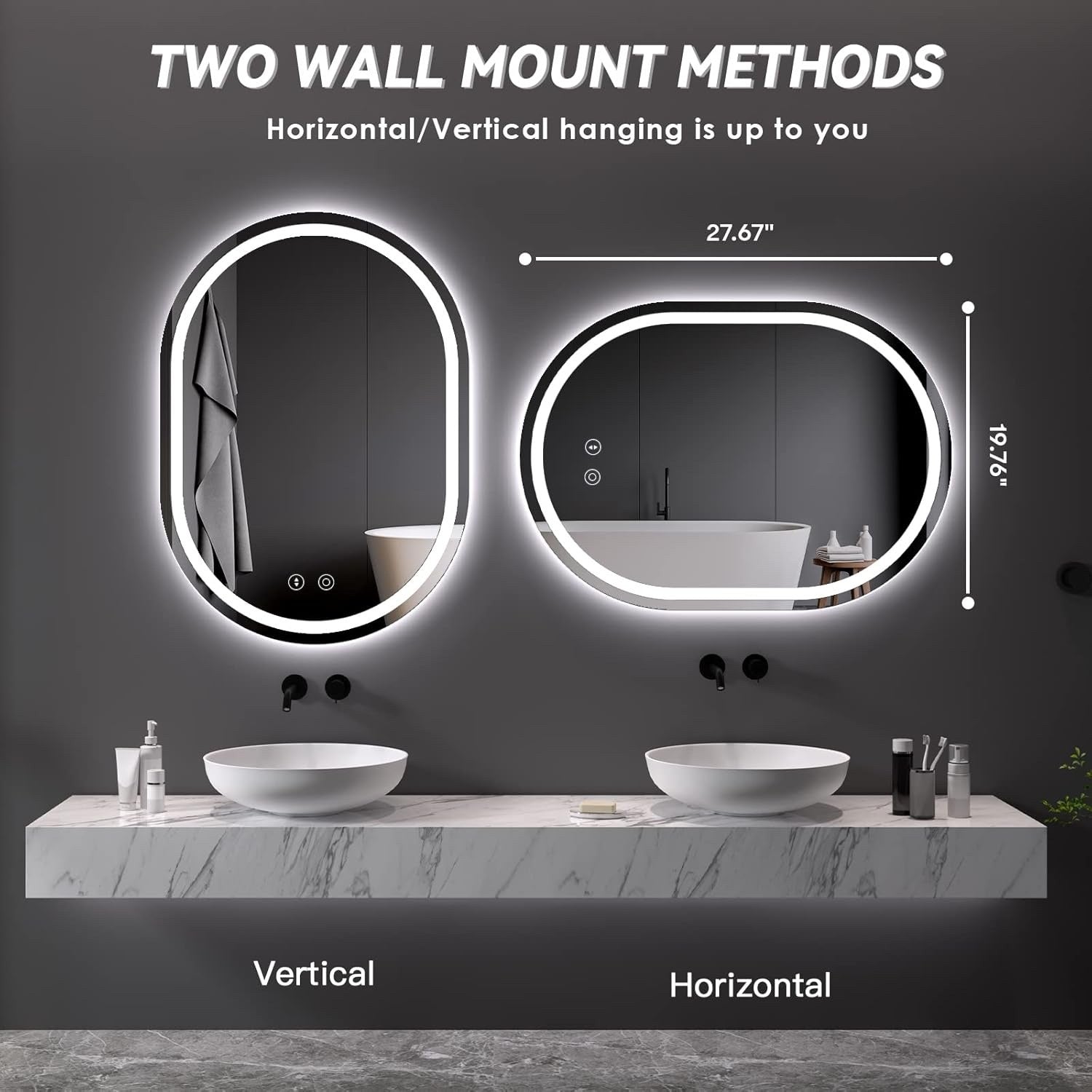 Oval LED Bathroom Mirror 50x70cm Dimmable 3 Colour Anti Fog Memory IP44 Backlit