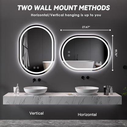 Oval LED Bathroom Mirror 50x70cm Dimmable 3 Colour Anti Fog Memory IP44 Backlit