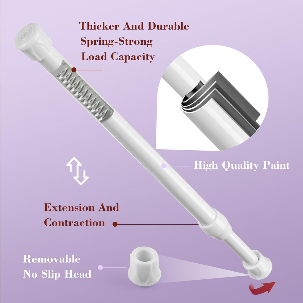 White Extendable Shower Curtain Rod Adjustable Tension Pole No Drill
