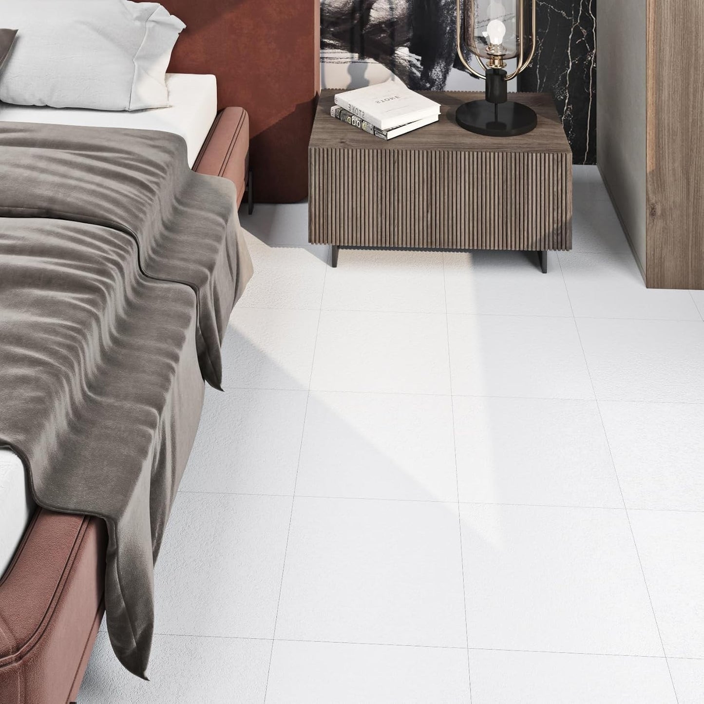 White Peel Stick Floor Tiles 30x30 Waterproof Vinyl Self Adhesive Bathroom 12Pcs