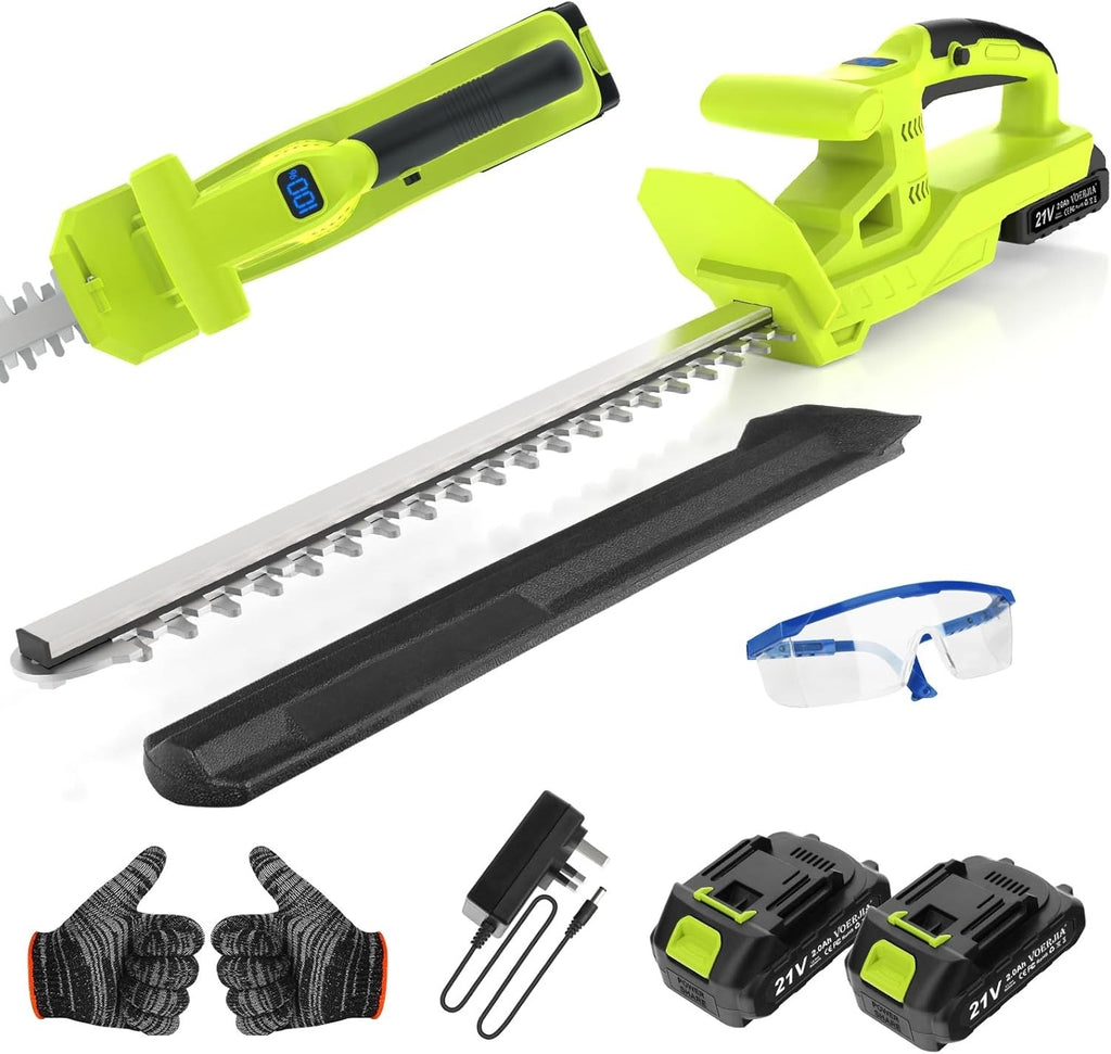 20” Cordless Hedge Trimmer 21V 2x2000mAh Battery 50cm Dual Blade Hedge Cutter