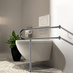 80cm Bathroom Grab Rail Toilet Support Handle Chrome Safety Bar w Paper Holder