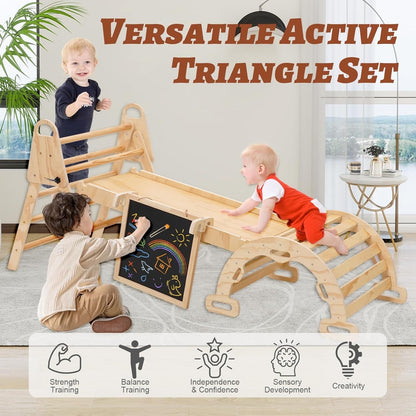 Toddler Climbing Frame Pikler Triangle Wooden Foldable Montessori Slide Arch Set