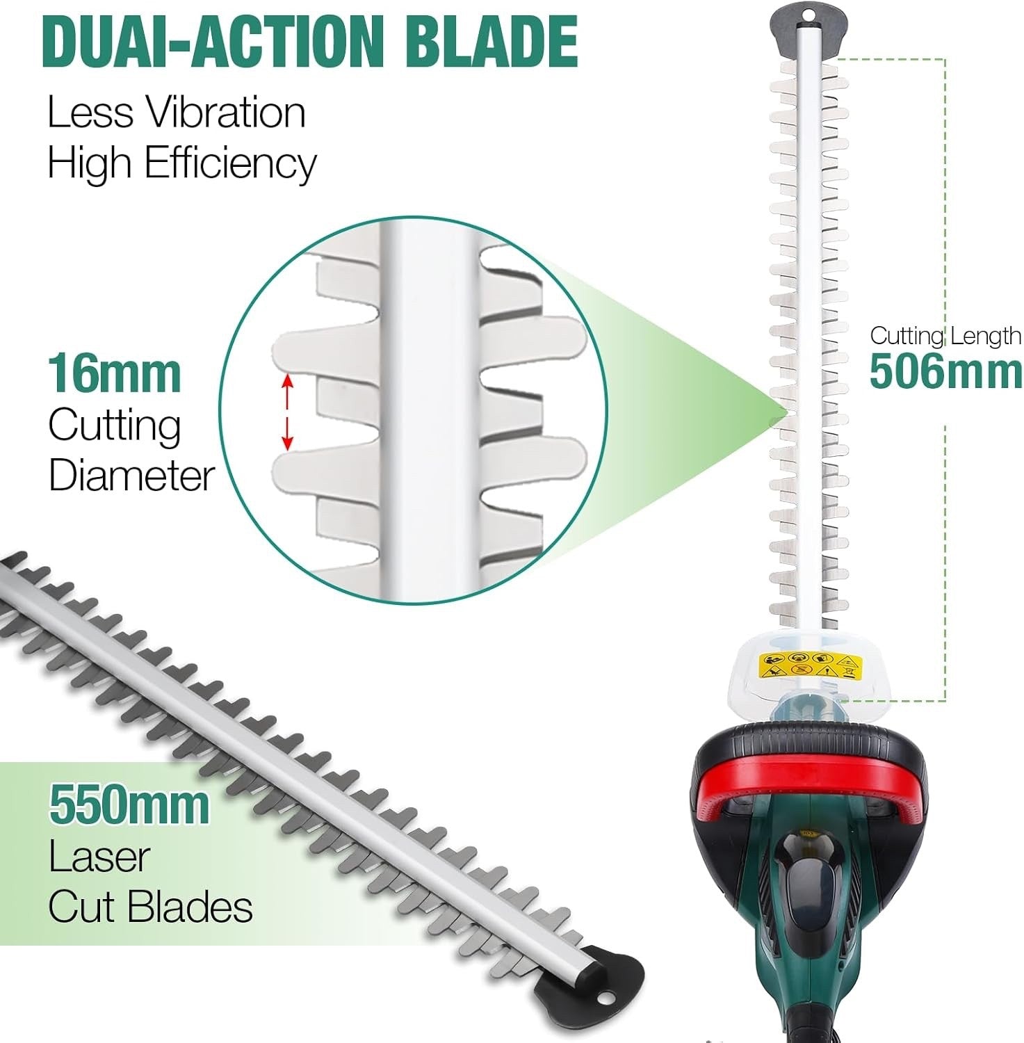 POSENPRO 600W Electric Hedge Trimmer 550mm Blade Corded Garden Cutter 6m Cable