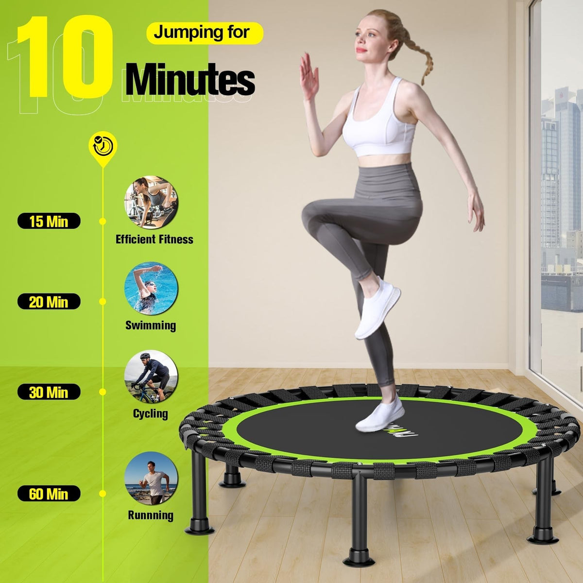 Foldable Mini Trampoline 40/48 Inch Rebounder Adults Kids Fitness Exercise Gym