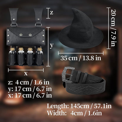 Witch Hat Belt Pouch Potion Vials Set Medieval Alchemy Cosplay Ren Faire 3PC