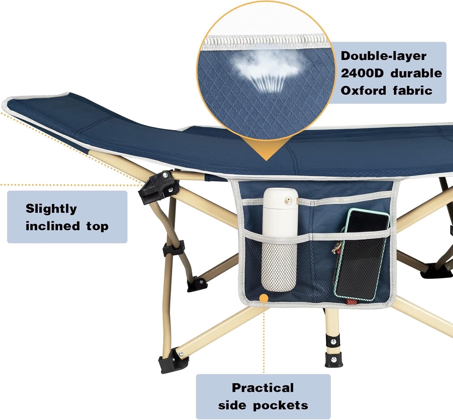 Overmont Extra Large Camping Bed Foldable Heavy Duty 550lbs with Carry Bag