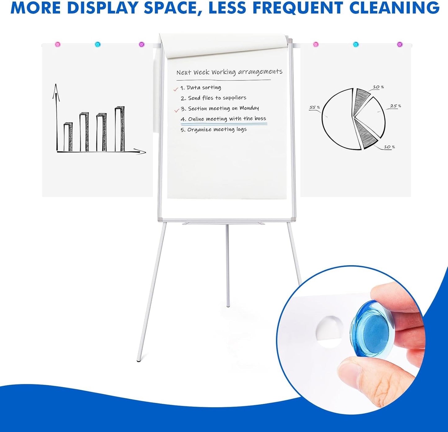 Magnetic Flip Chart Whiteboard Stand 100x70cm Adjustable Portable Easel Board
