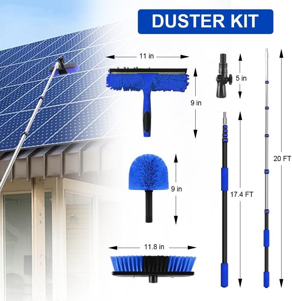 Water Fed Cleaning Pole 20ft Telescopic Solar Panel Window Brush Squeegee Kit