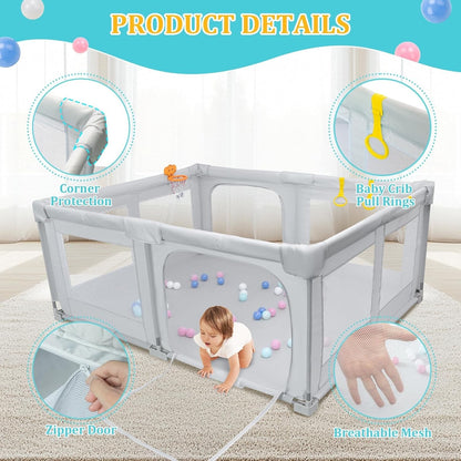 Foldable Baby Playpen Large 180x150x75cm Grey Toddler Play Yard Travel Bag