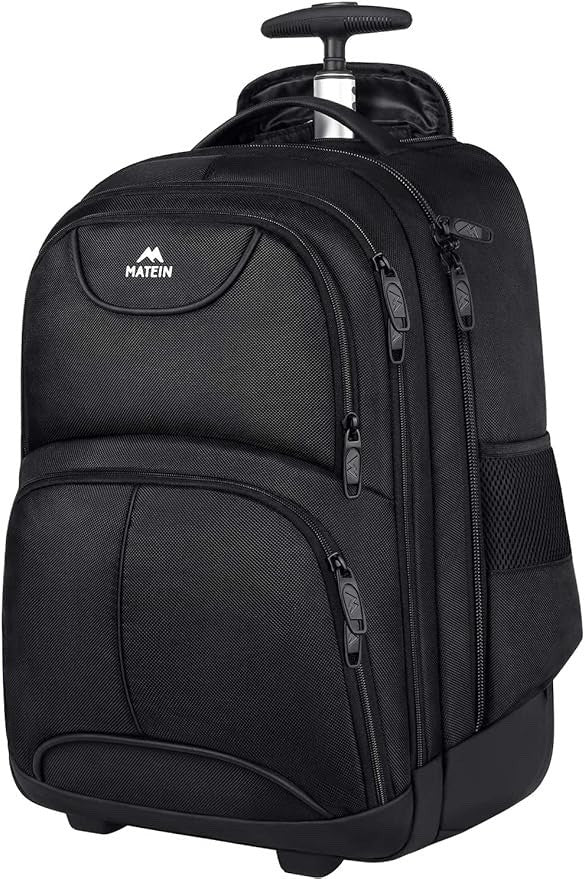 Rolling Laptop Backpack Trolley Wheeled Travel Bag 18 Inch 45L Cabin Black
