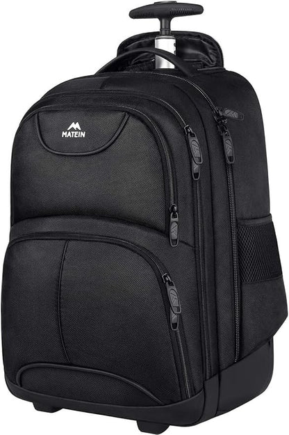 Rolling Laptop Backpack Trolley Wheeled Travel Bag 18 Inch 45L Cabin Black