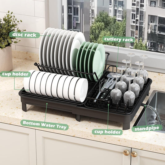COVAODQ Dish Drying Rack with Drainboard, Large Capacity Extendable