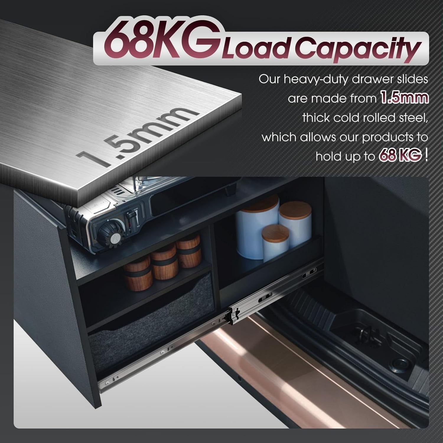 SHUHANG Heavy Duty Drawer Runners 68kg Locking Full Extension Ball Bearing Pair