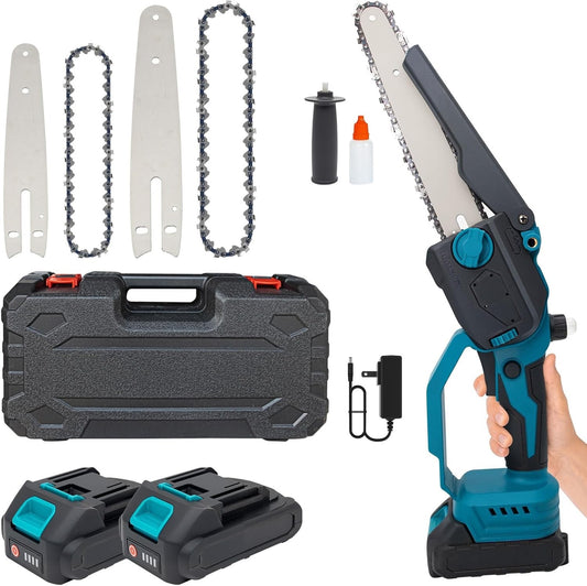 Cordless Mini Chainsaw Pruner 6 8 Inch Brushless 2 Batteries 4 Chains Kit Set
