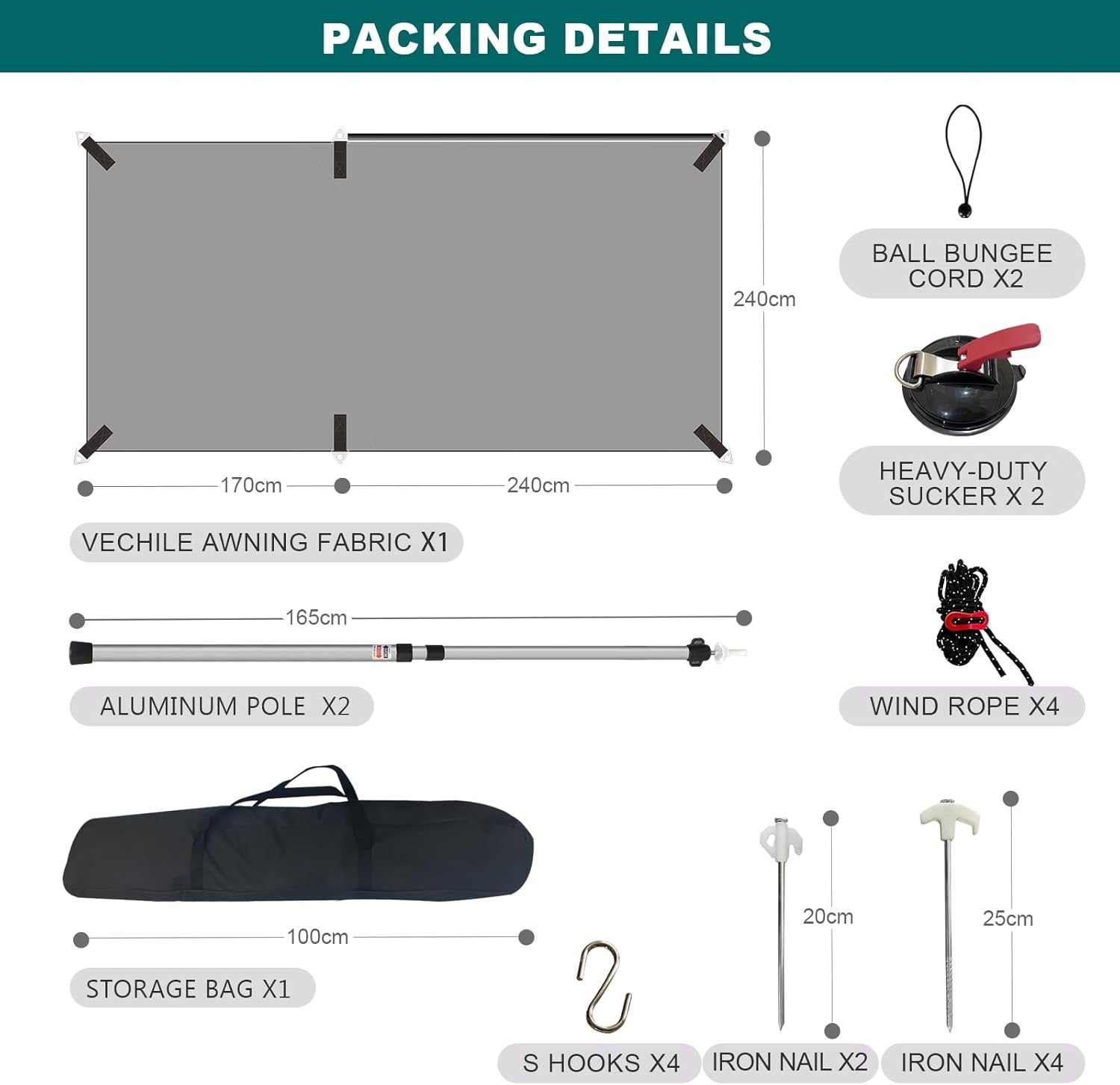 Car Awning Canopy Tent Universal SUV Van Campervan 410x240cm Waterproof Black