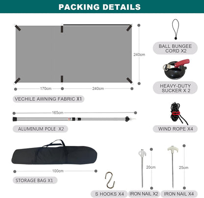 Car Awning Canopy Tent Universal SUV Van Campervan 410x240cm Waterproof Black