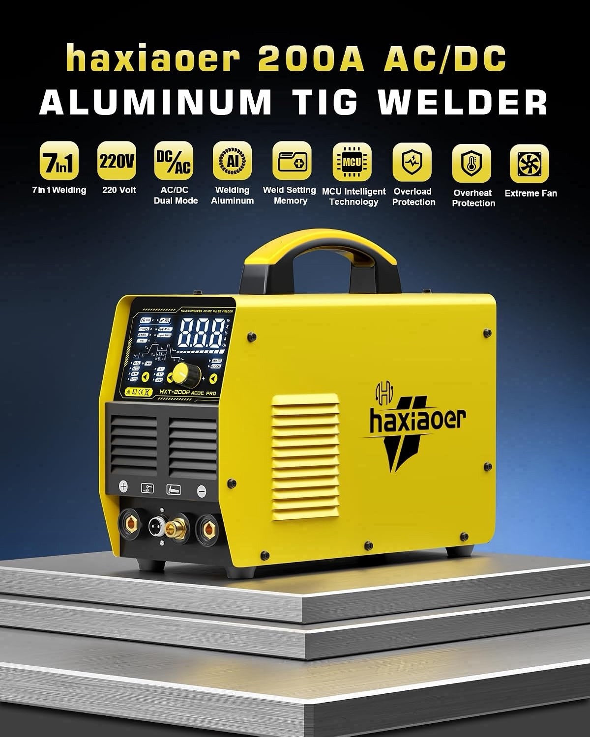 TIG Welder Welding Machine AC DC 200A Pulse 240V Yellow HXT200P Pro Inverter