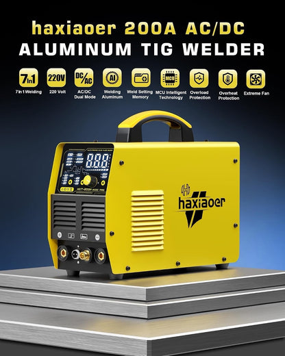 TIG Welder Welding Machine AC DC 200A Pulse 240V Yellow HXT200P Pro Inverter
