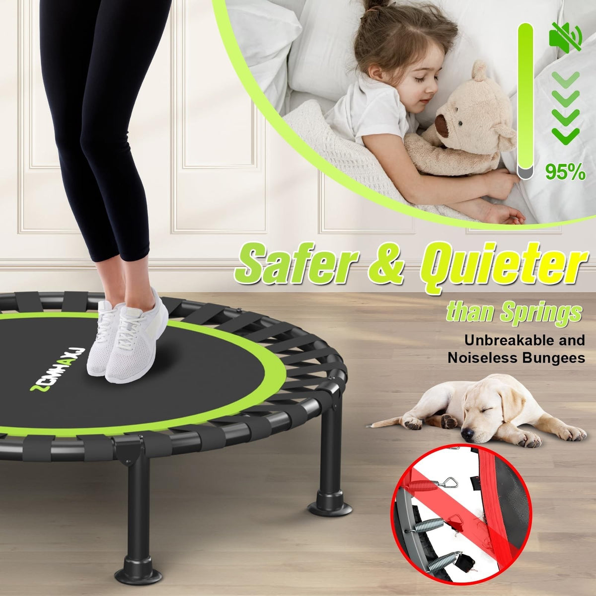 Foldable Mini Trampoline 40/48 Inch Rebounder Adults Kids Fitness Exercise Gym