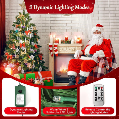 SALCAR Pre Lit Christmas Tree 7ft, 210cm Spruce Pine Xmas Tree with LED Lighting