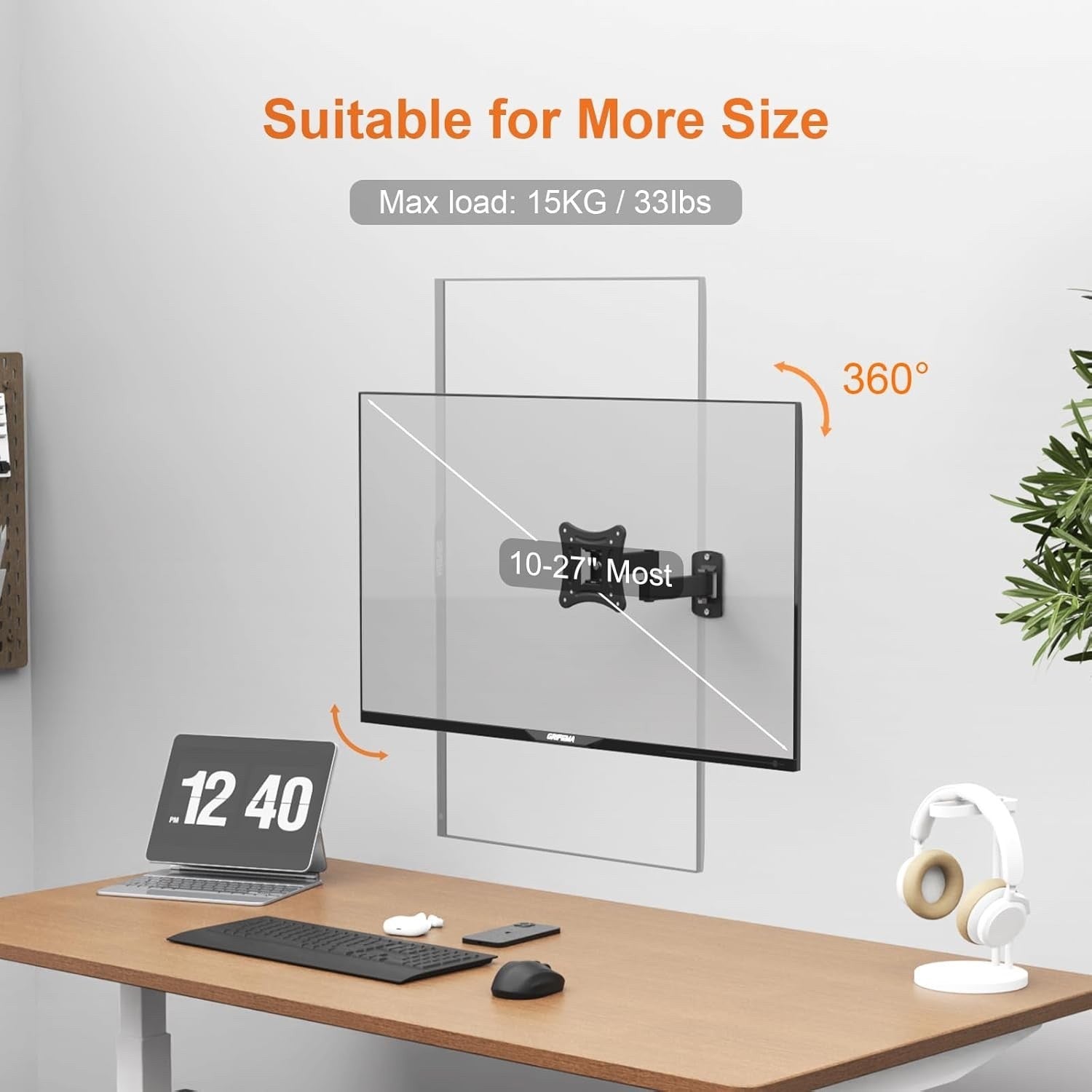 GRIFEMA TV Wall Bracket for 10-27 inch TVs TV Wall Mount for Flat & Curved TVs
