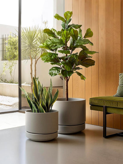 Le TAUCI Ceramic Plant Pot Grey 30 cm Large Planter With Saucer Indoor Outdoor