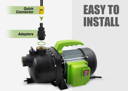 Garden Booster Water Pump 800W 3200L/H 44m Lift 4m Suction Hose Sprinkler Kit