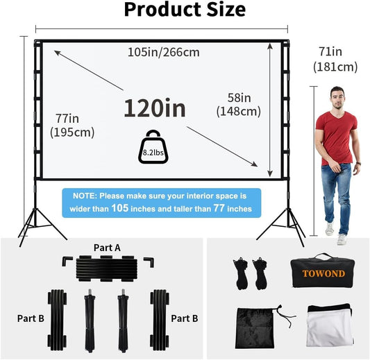 TOWOND Projector Screen and Stand 120 inch Portable Projection Screen