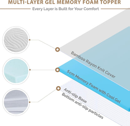 Memory Foam Mattress Topper Super King 5cm Anti Slip Washable Cover 180x200cm