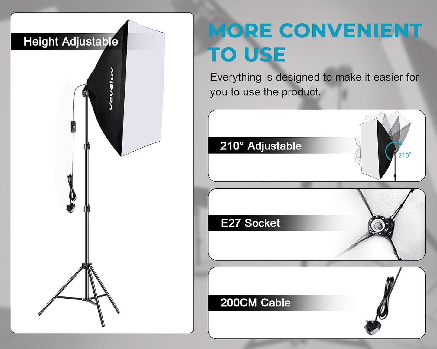 Photography Softbox Lighting Kit 2x45W LED 50x70cm Dimmable Stands Remote 6600K