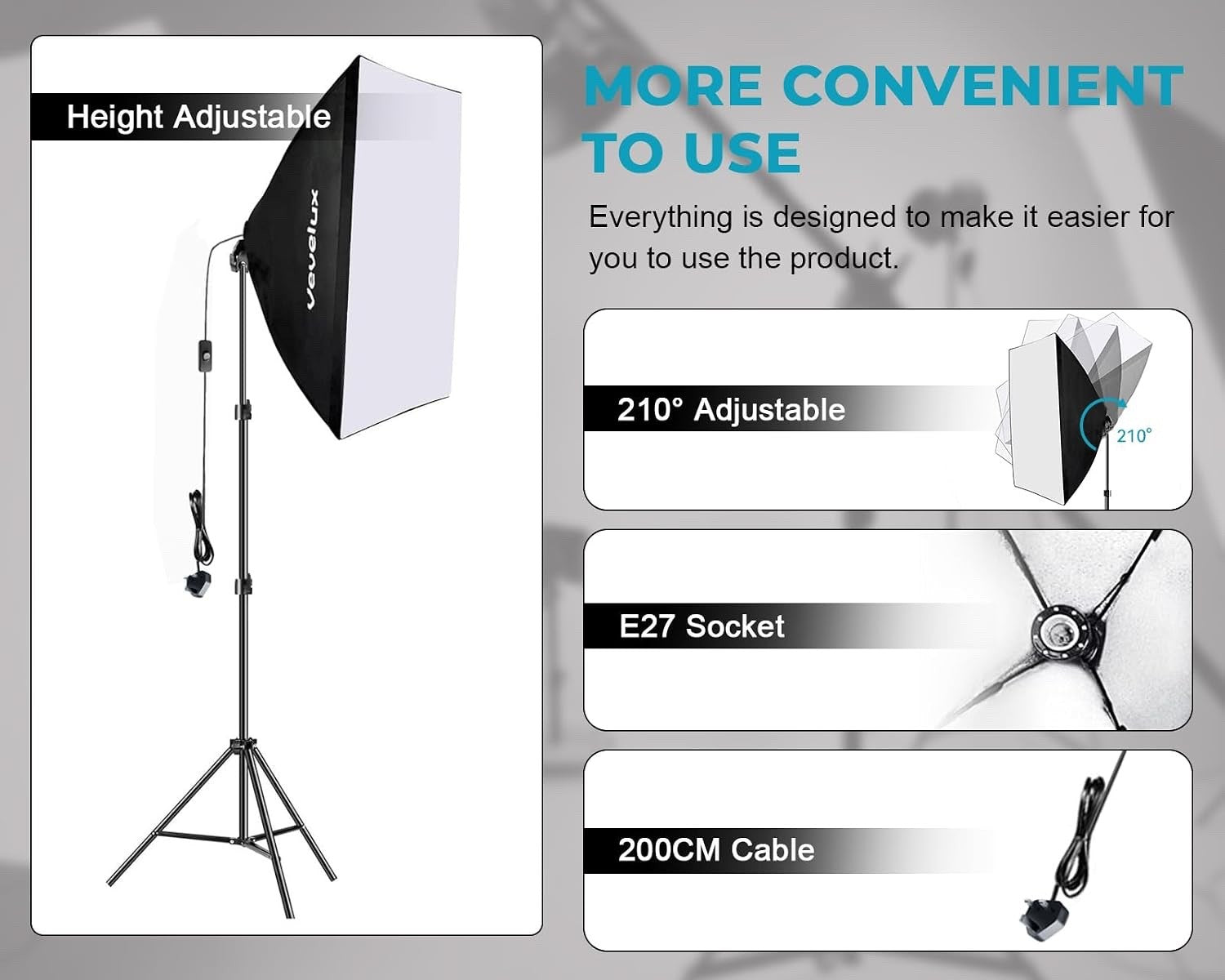Photography Softbox Lighting Kit 2x45W LED 50x70cm Dimmable Stands Remote 6600K