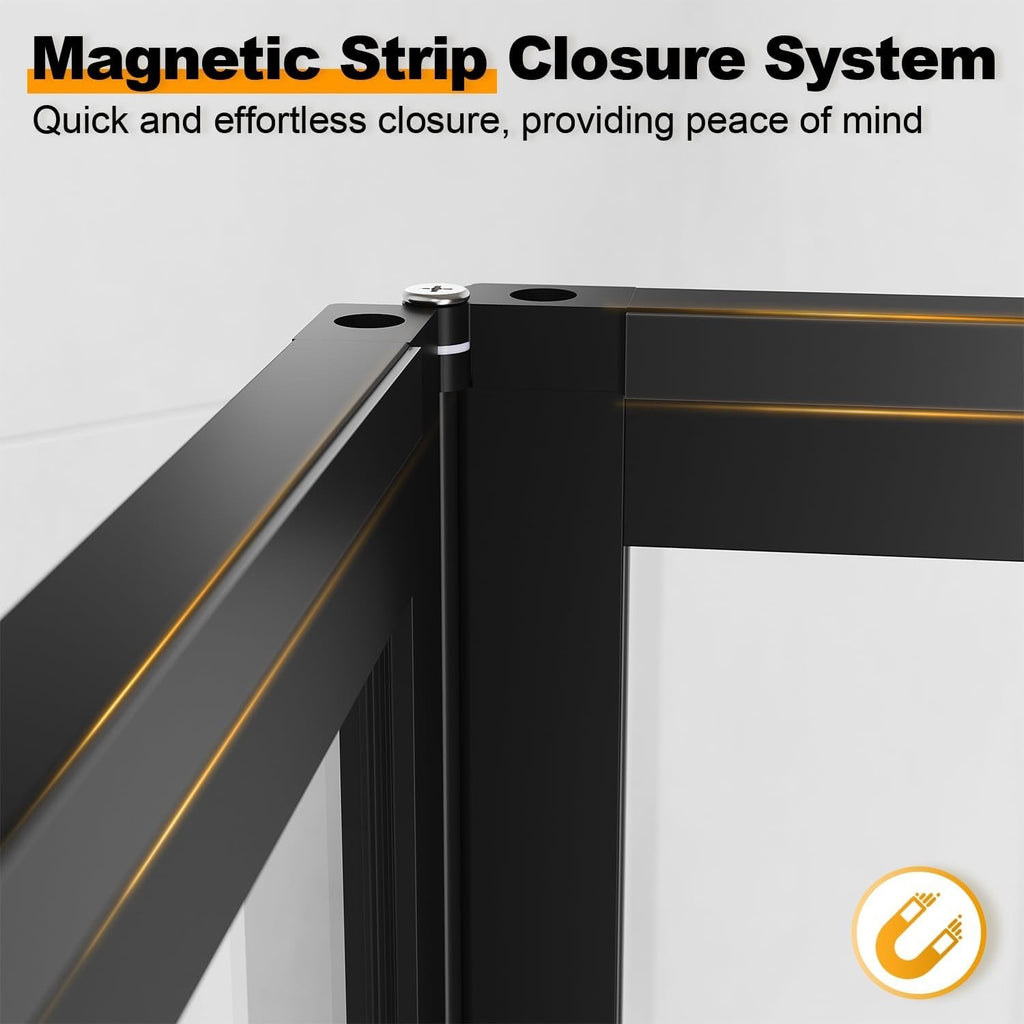 ELEGANT 860mm Black Bi Fold Shower Enclosure Inwards Opening