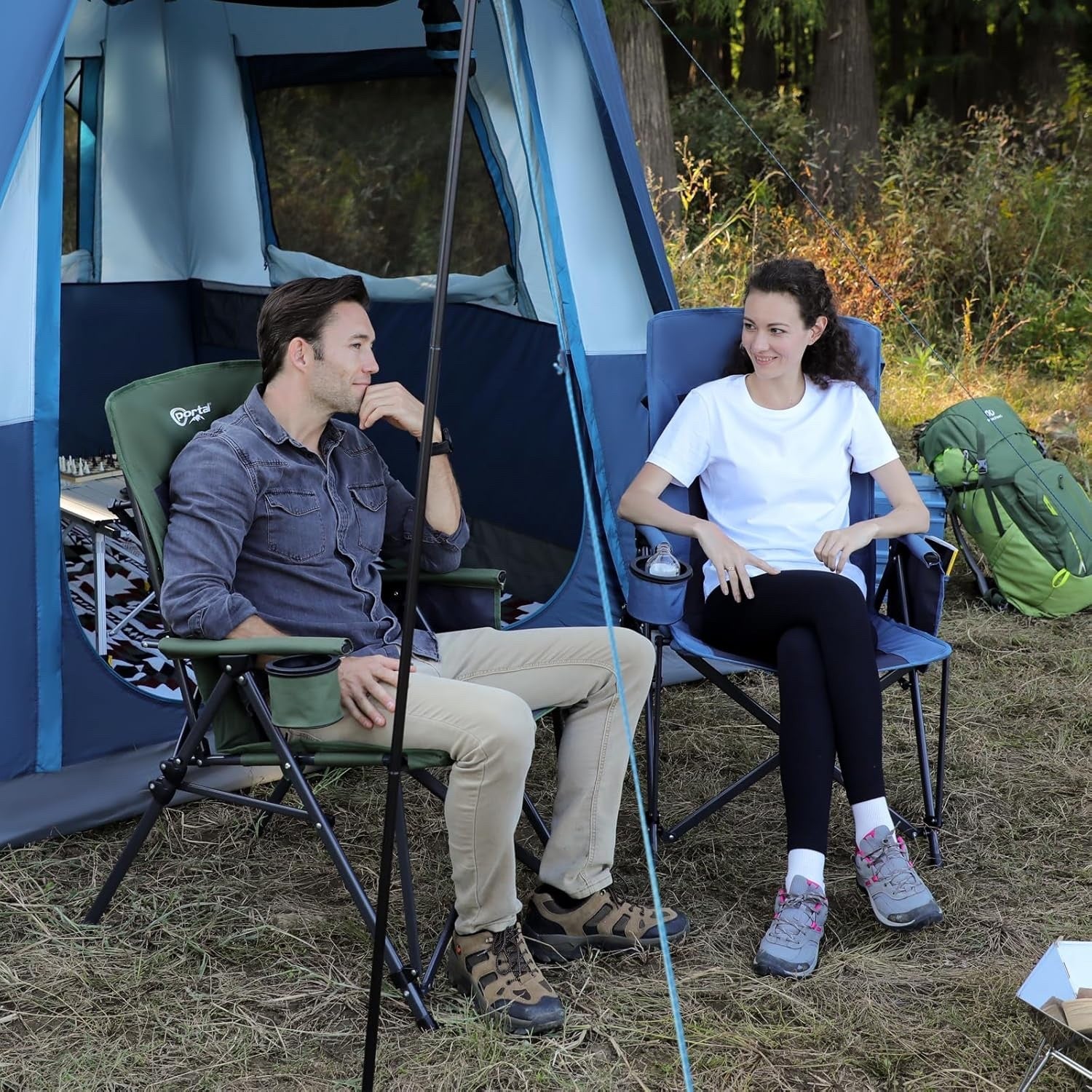 Camping Chair Folding Lumbar Support Heavy Duty 180KG High Back Garden