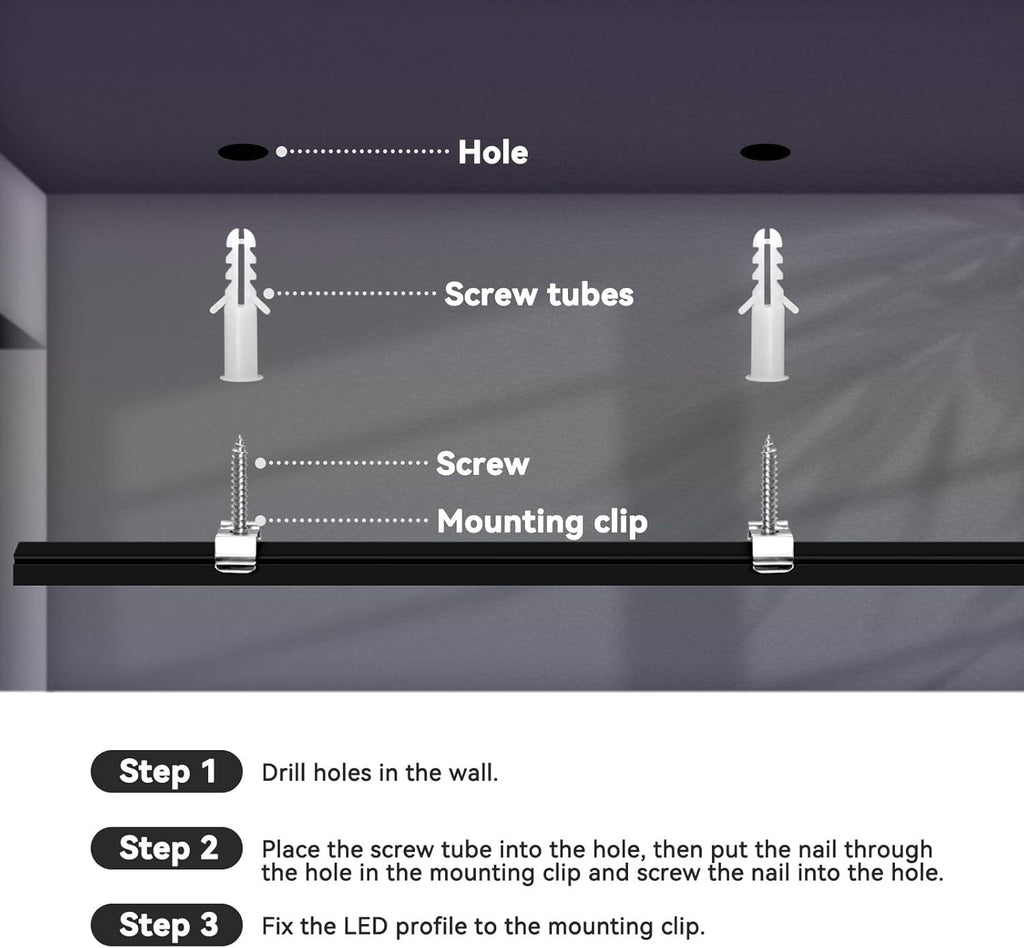 6x1m LED Aluminum Channel U Shape Diffuser Strip Cover Mount Clips Kit