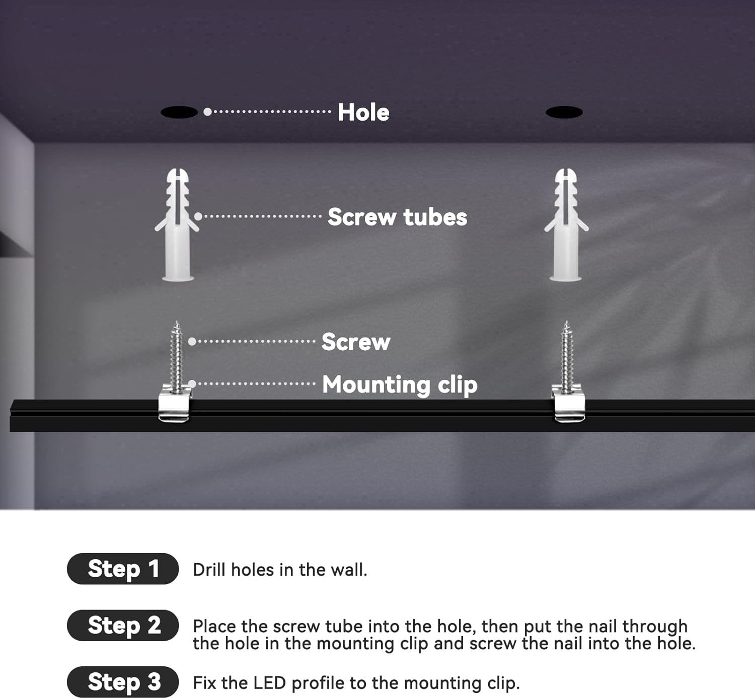 6x1m LED Aluminum Channel U Shape Diffuser Strip Cover Mount Clips Kit