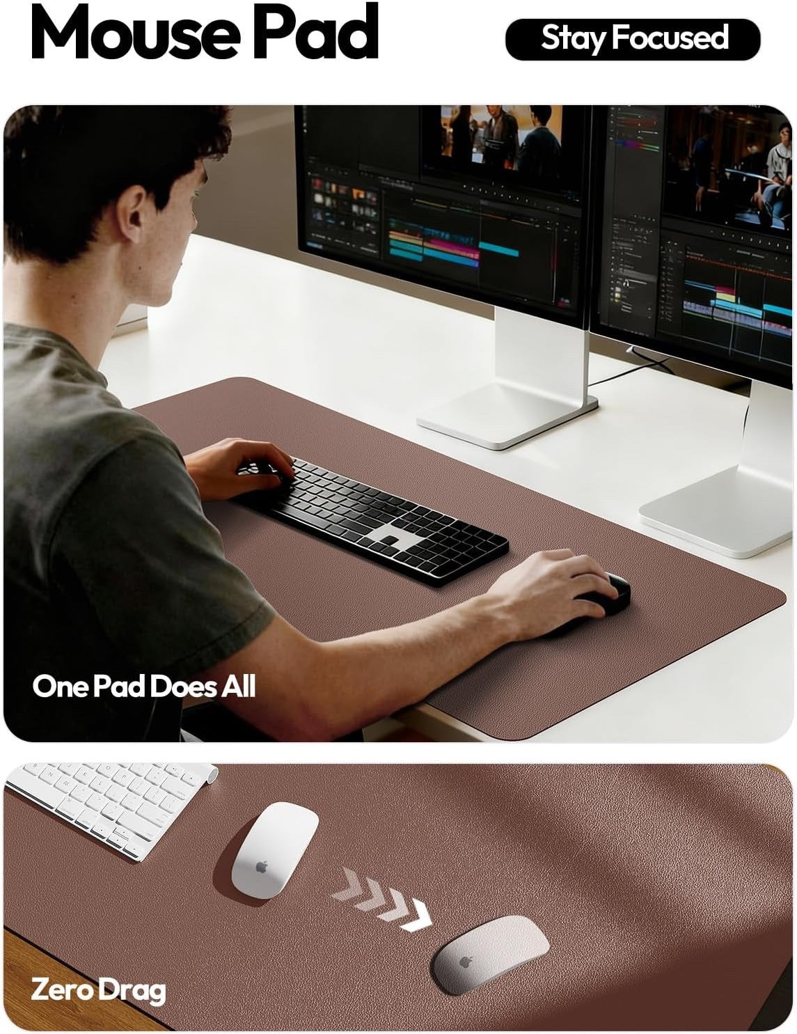 Desk Mat Mouse Pad Large 120x60cm Chocolate Brown PU Leather Waterproof Non Slip