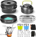 16pc Camping Cookware Set Non-Stick Pots Pans Kettle Stove Outdoor