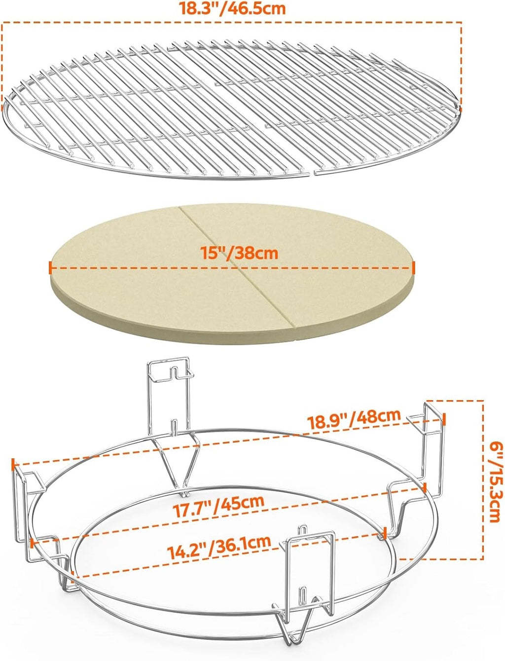 Outdoor BBQ Grill Cooking System 2 Grates Rack Heat Deflectors Smoker