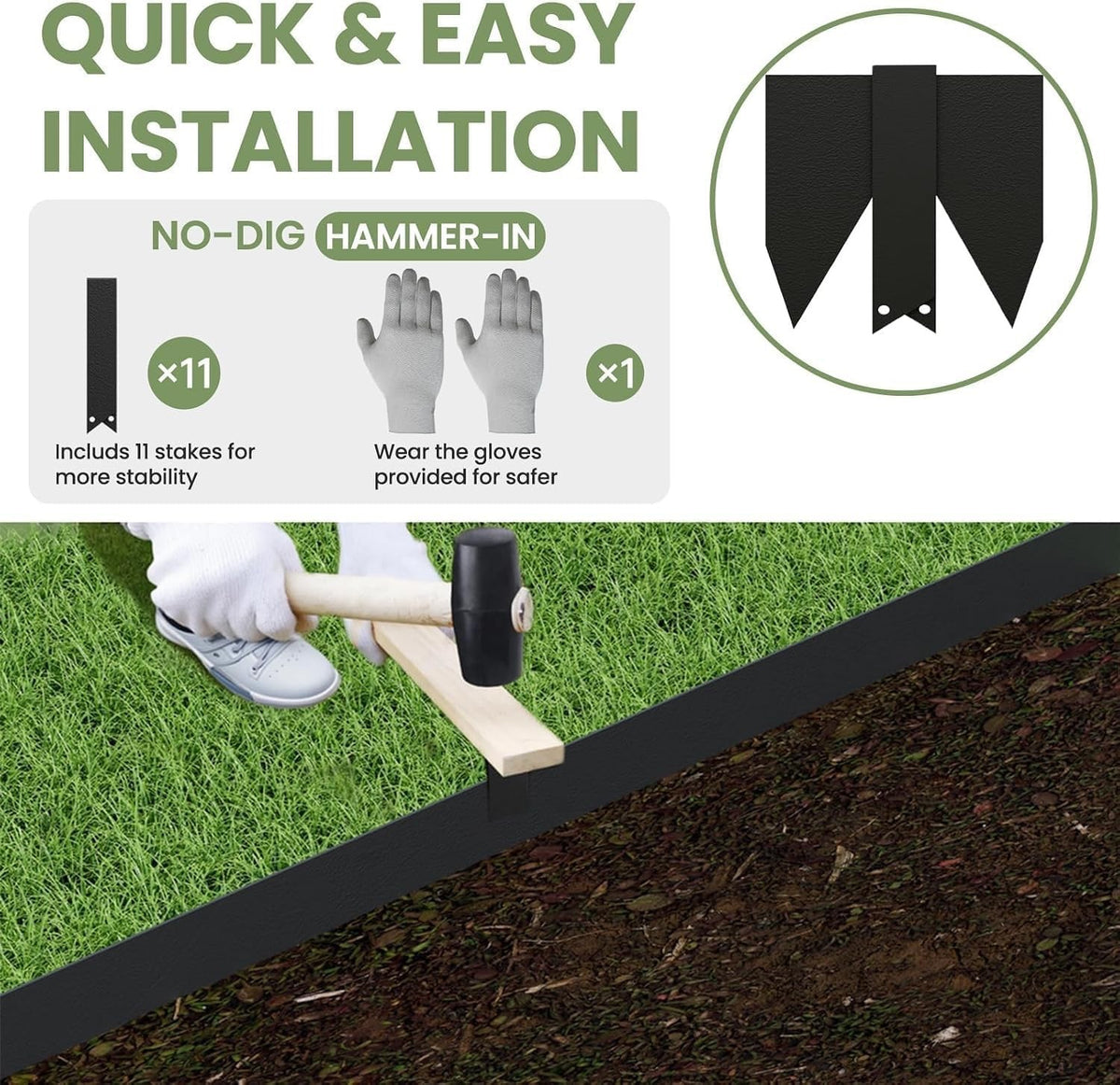 Garden Edging 10 Pack 10m x 11.4cm Black Steel Lawn Border Landscape Strip Kit