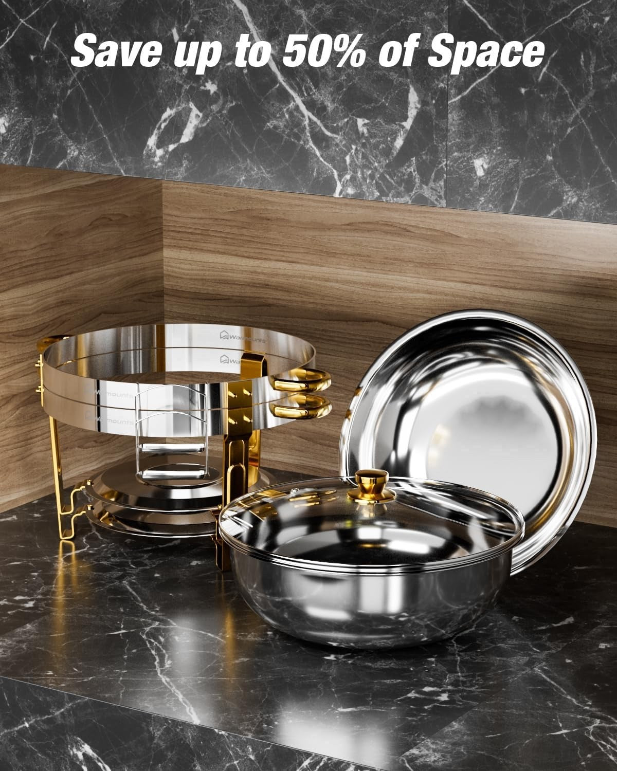Chafing Dish Buffet Set 2 Pack 5L Stainless Steel Food Warmer Glass Lid Gold