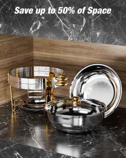 Chafing Dish Buffet Set 2 Pack 5L Stainless Steel Food Warmer Glass Lid Gold