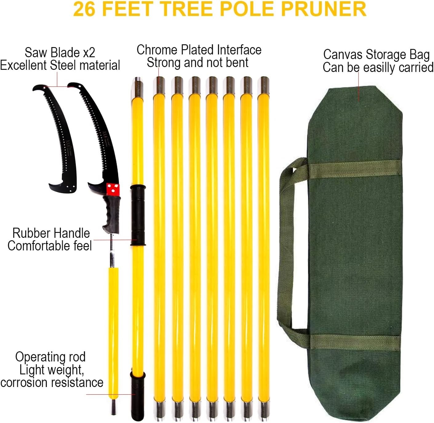 Tree Pruning Pole Saw 30FT 9M Extendable Manual Branch Cutter Lopper Garden Tool