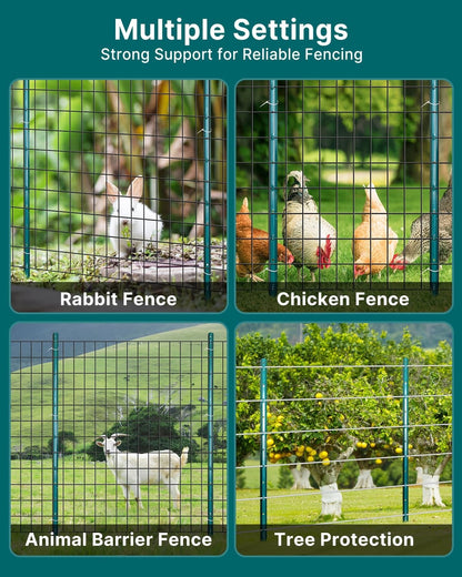 Garden Fence Posts Metal 5ft 152cm Pack 10 Heavy Duty U Posts Wire Fencing Green