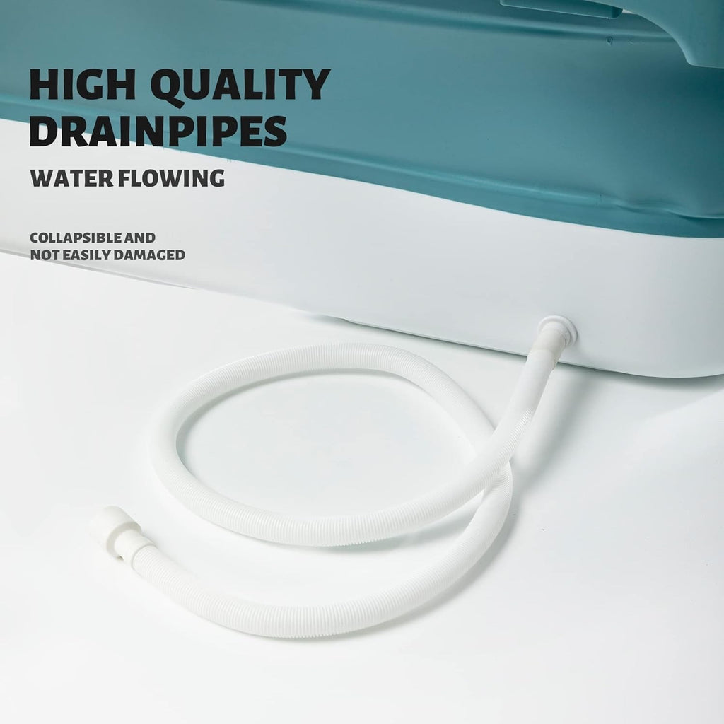 Schwänlein Foldable Adult Bathtub Portable Bath Tub Pillow & Basket Blue