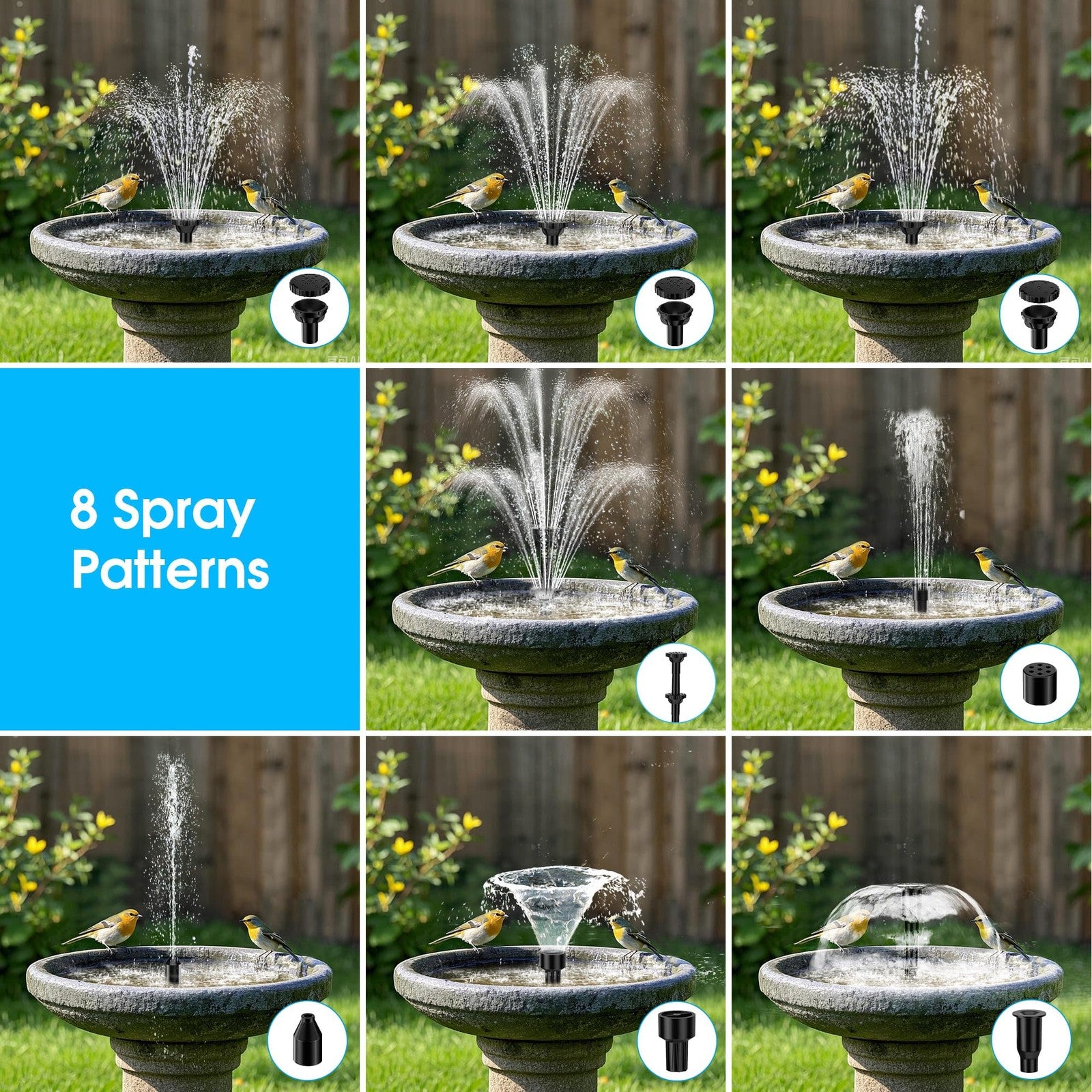 Biling Solar Pond Fountain with Battery Backup 8W 300L/H Solar Water Pump
