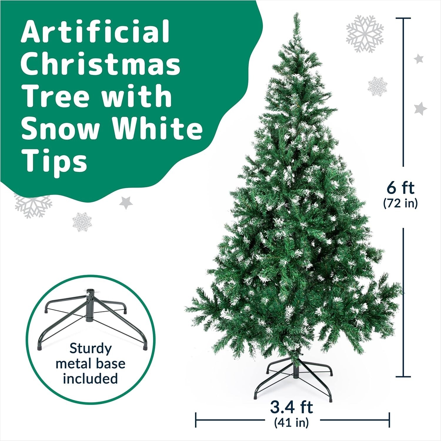 Prextex 6FT Pop Up Artificial Christmas Tree Canadian Fir Full White Tips Stand