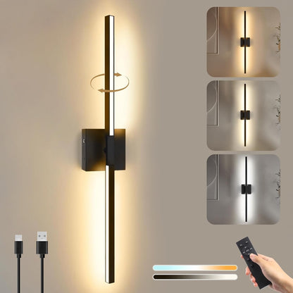 Rechargeable Wall Light Sconce Wireless 60cm Black 10000mAh Remote 360° Dimmable