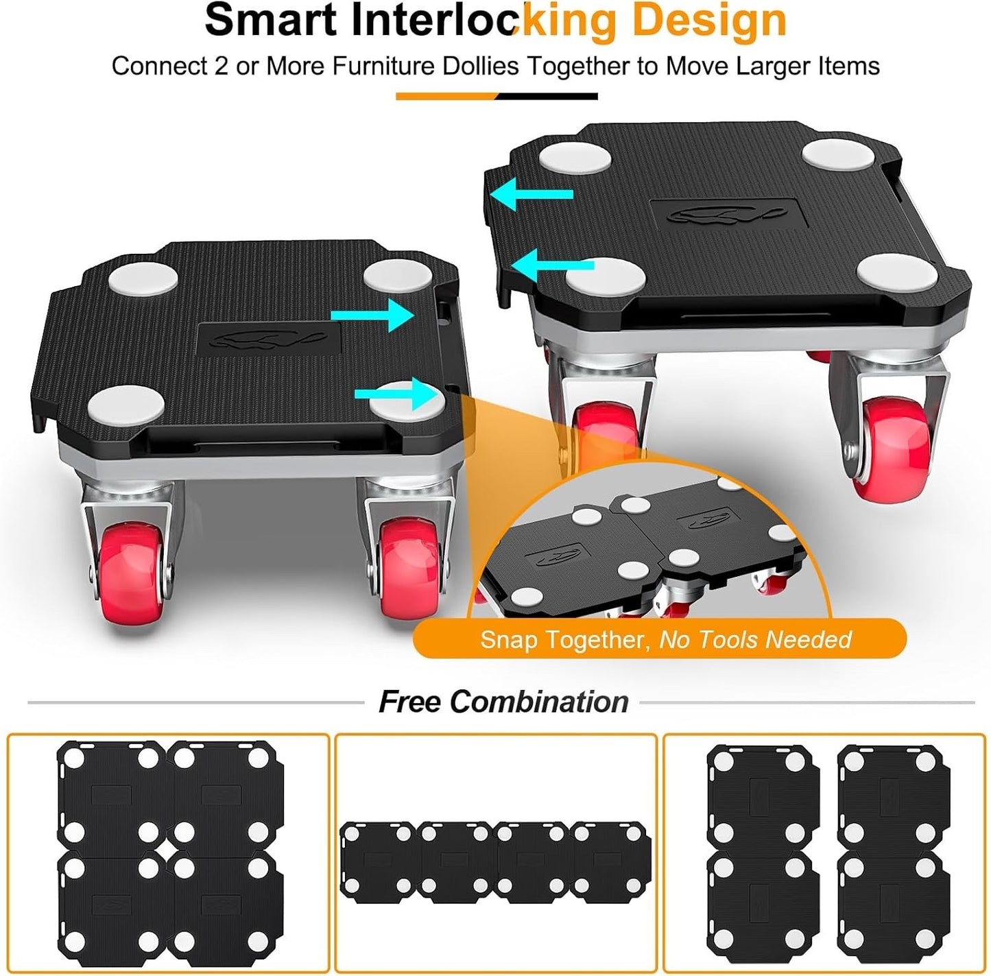 Furniture Movers Dolly Kit Heavy Duty 550kg 4 Wheel Lifter Set Moving Tool Black