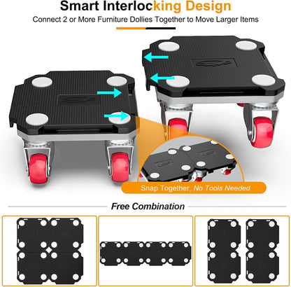 Furniture Movers Dolly Kit Heavy Duty 550kg 4 Wheel Lifter Set Moving Tool Black